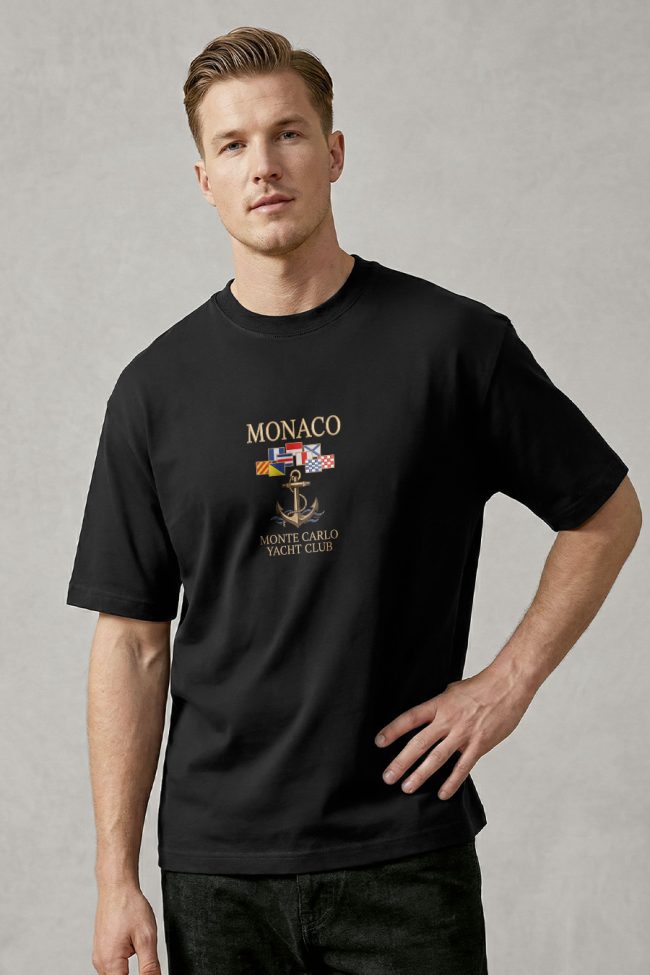 Oversized Ανδρικό T-Shirt σε Μαύρο Χρώμα, Monaco Yacht Club