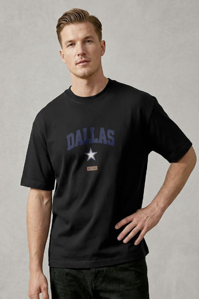 Oversized T-Shirt σε Μαύρο Χρώμα με σχέδιο, Dallas Star