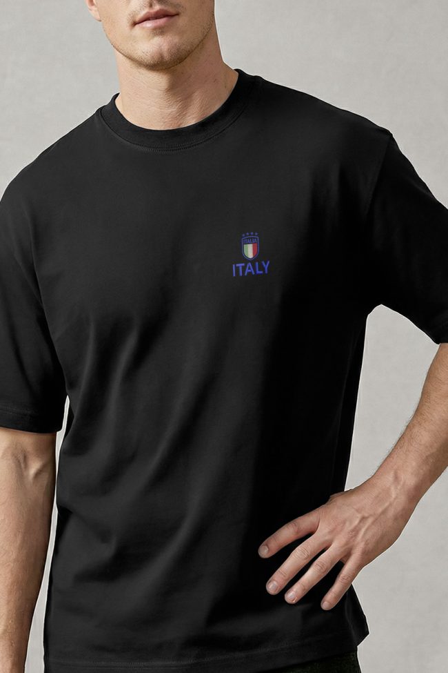 Oversized T-Shirt με Σχέδιο σε Μαύρο Χρώμα, Italia Emblem