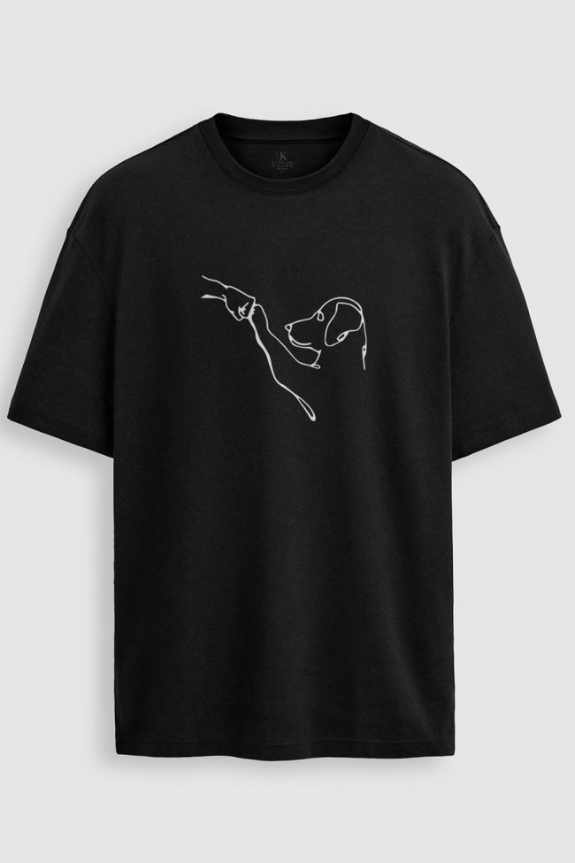 Oversized T-Shirt σε Μαύρο Χρώμα με σχέδιο, Dog High Five