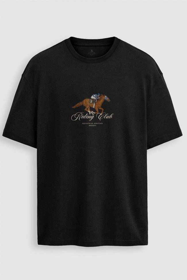 Oversized T-Shirt σε Μαύρο Χρώμα με σχέδιο, Riding Club