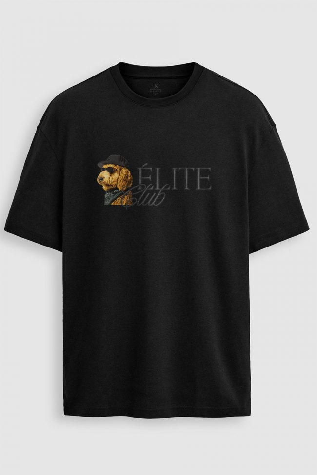 Oversized T-Shirt με Design Print σε Μαύρο Χρώμα, Elite Doodle