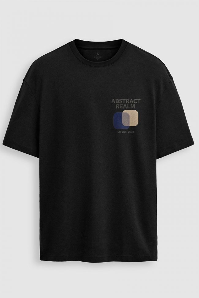 Oversized T-Shirt με Σχέδιο σε Μαύρο Χρώμα, Abstract Realm