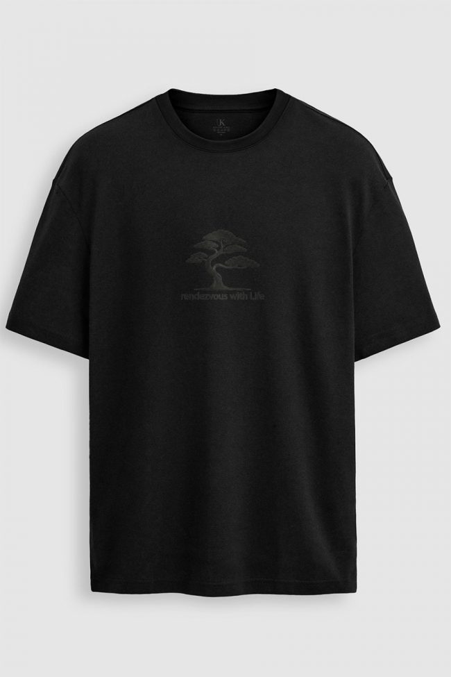 Oversized T-Shirt με Σχέδιο σε Μαύρο Χρώμα, Bonsai All Black