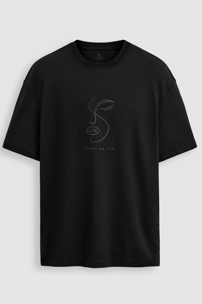 Oversized T-Shirt με Σχέδιο σε Μαύρο Χρώμα, C Est La Vie Abstract