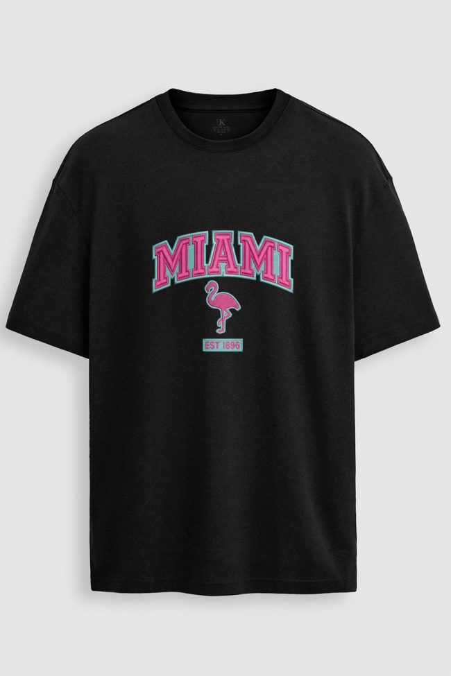 Oversized Ανδρικό T-Shirt σε Μαύρο Χρώμα, Miami Pink