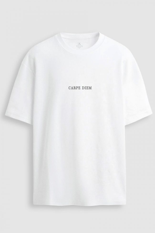 Oversized T-Shirt σε Λευκό Χρώμα με σχέδιο, Carpe Diem Black