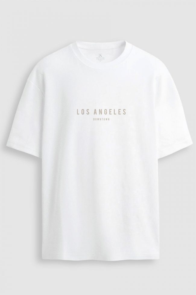Oversized T-Shirt με Σχέδιο σε Λευκό Χρώμα, Los Angeles Black