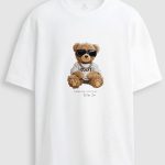 Oversized T-Shirt σε Λευκό Χρώμα με σχέδιο, Bling Teddy