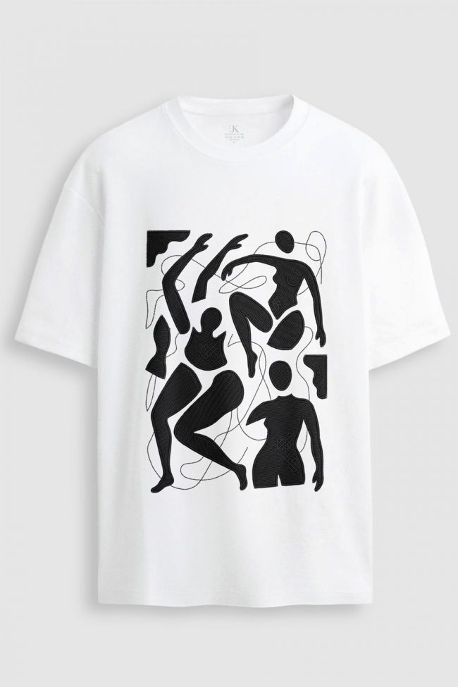 Oversized T-Shirt με Σχέδιο σε Λευκό Χρώμα, Abstract People