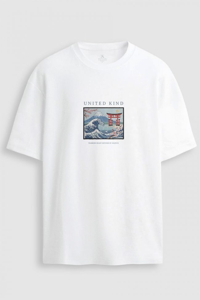 Oversized Ανδρικό T-Shirt σε Λευκό Χρώμα, Warrior Spirit