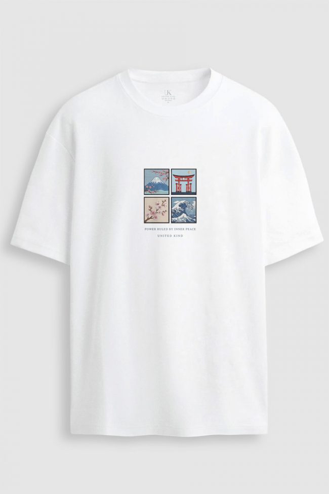 Oversized Ανδρικό T-Shirt σε Λευκό Χρώμα, Inner Peace