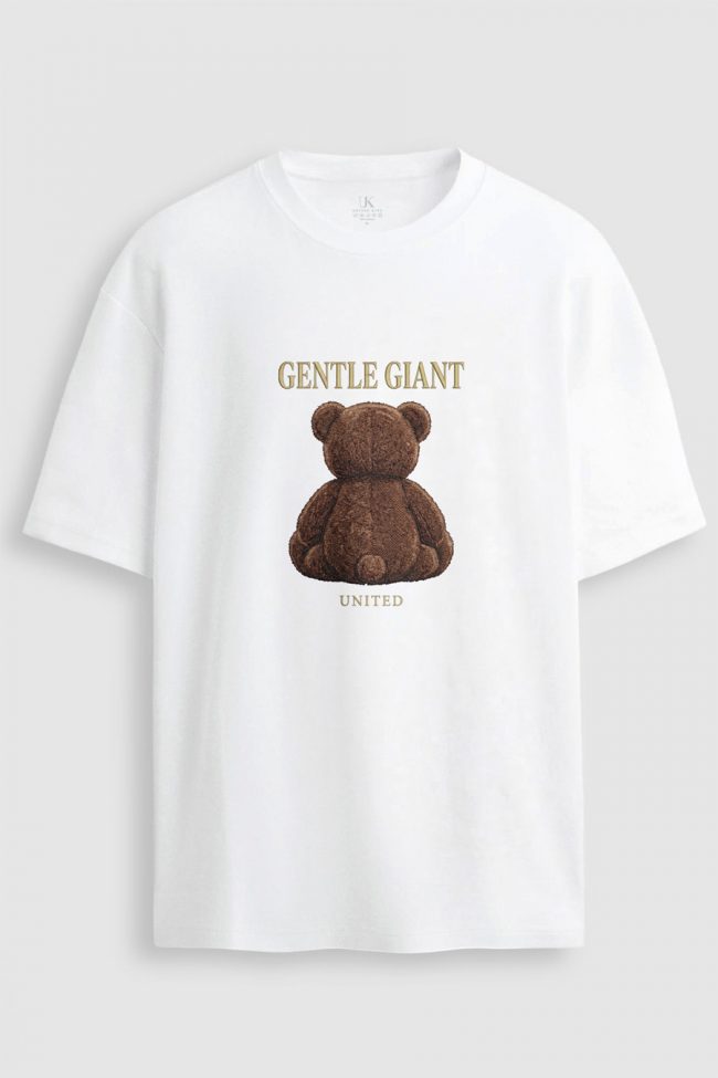 Oversized Ανδρικό T-Shirt σε Λευκό Χρώμα, Gentle Giant Teddy