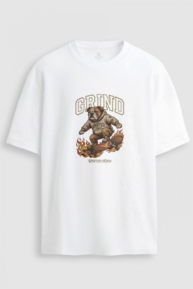 Oversized Ανδρικό T-Shirt σε Λευκό Χρώμα, Grind Bulldog