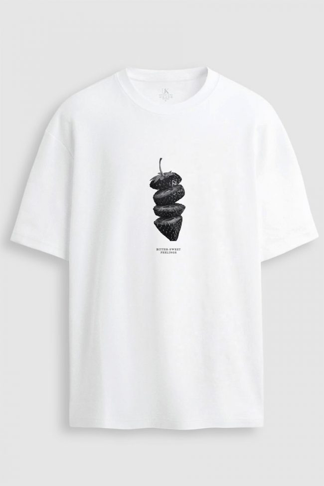 Oversized Ανδρικό T-Shirt σε Λευκό Χρώμα, Dark Strawberry