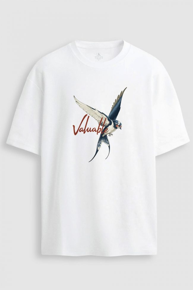 Oversized Ανδρικό T-Shirt σε Λευκό Χρώμα, Valuable Wings