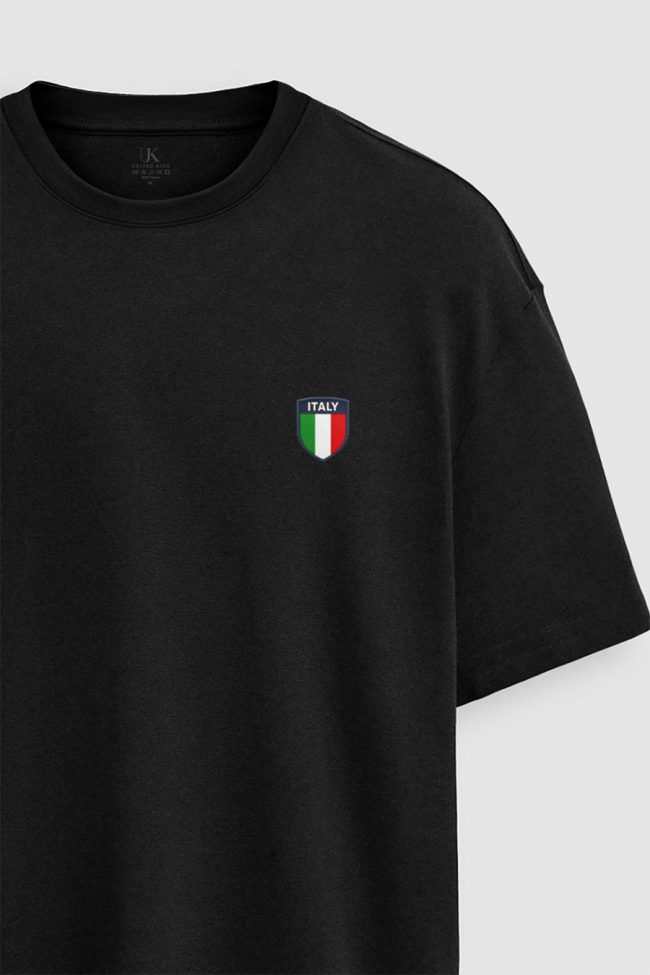 Oversized T-Shirt με Design Print σε Μαύρο Χρώμα, Italy Crest