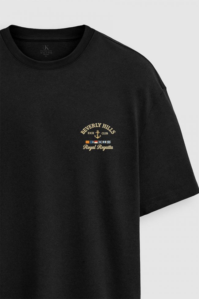 Oversized T-Shirt με Design Print σε Μαύρο Χρώμα, Beverly Hills Royal Regatta Mini