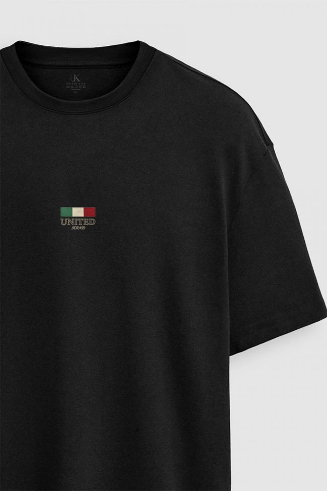 Oversized T-Shirt με Σχέδιο σε Μαύρο Χρώμα, Italy United