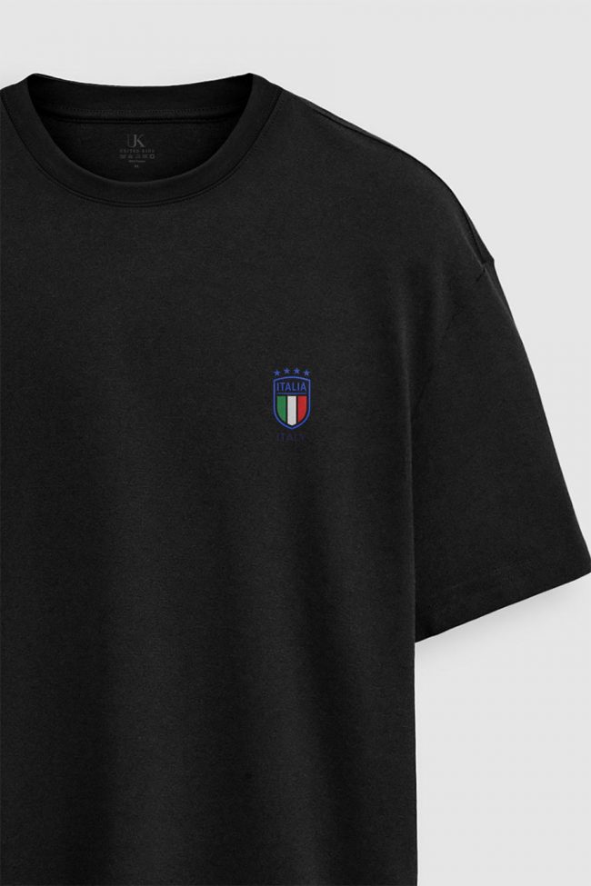 Oversized T-Shirt με Σχέδιο σε Μαύρο Χρώμα, Italia Logo