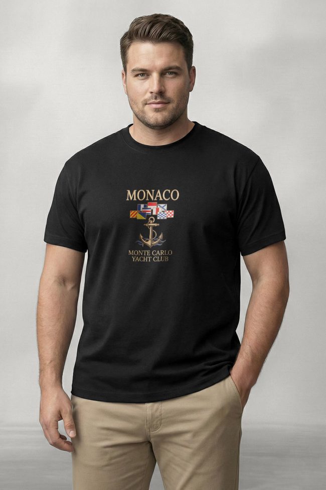 Monaco Yacht Club, Ανδρική Μπλούζα T-Shirt σε Μαύρο Χρώμα