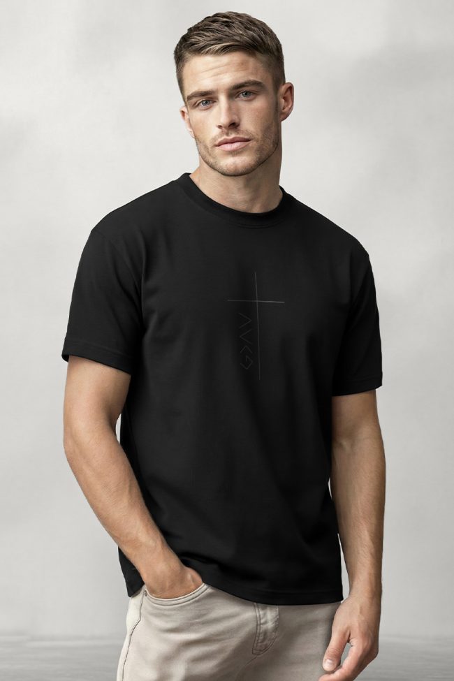 Faith Crossing, Heavy Cotton T-Shirt σε Μαύρο Χρώμα