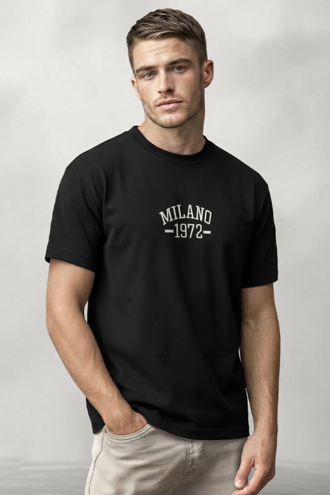 Milano Vintage, T-Shirt Μπλούζα με Σχέδιο σε Μαύρο Χρώμα
