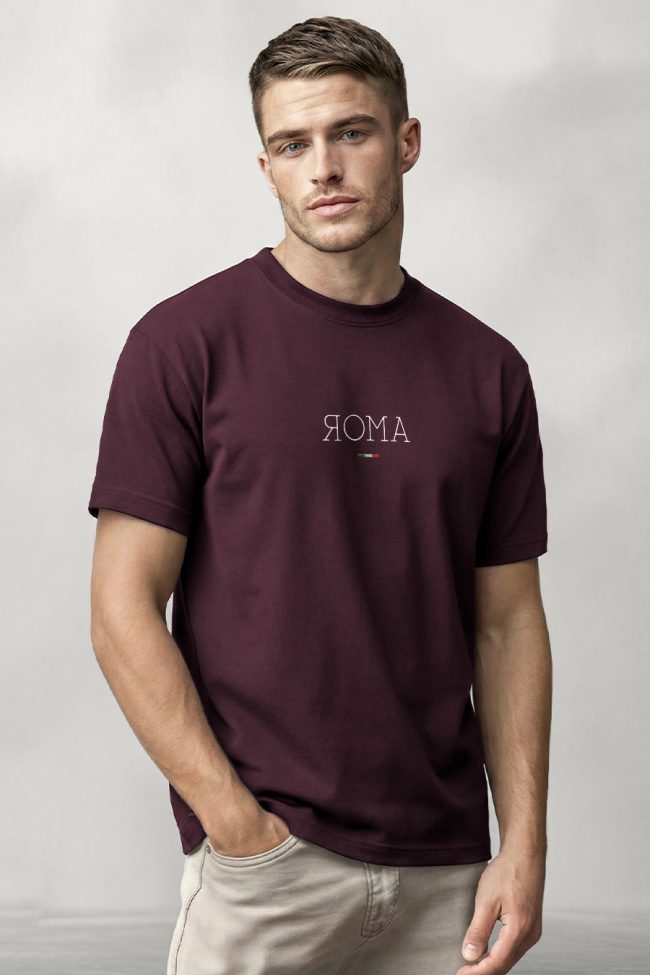 Roma, Heavy Cotton T-Shirt σε Μπορντώ Χρώμα
