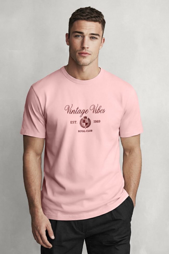Vintage Vibes Royal Club, Μπλούζα T-Shirt σε Ροζ Χρώμα
