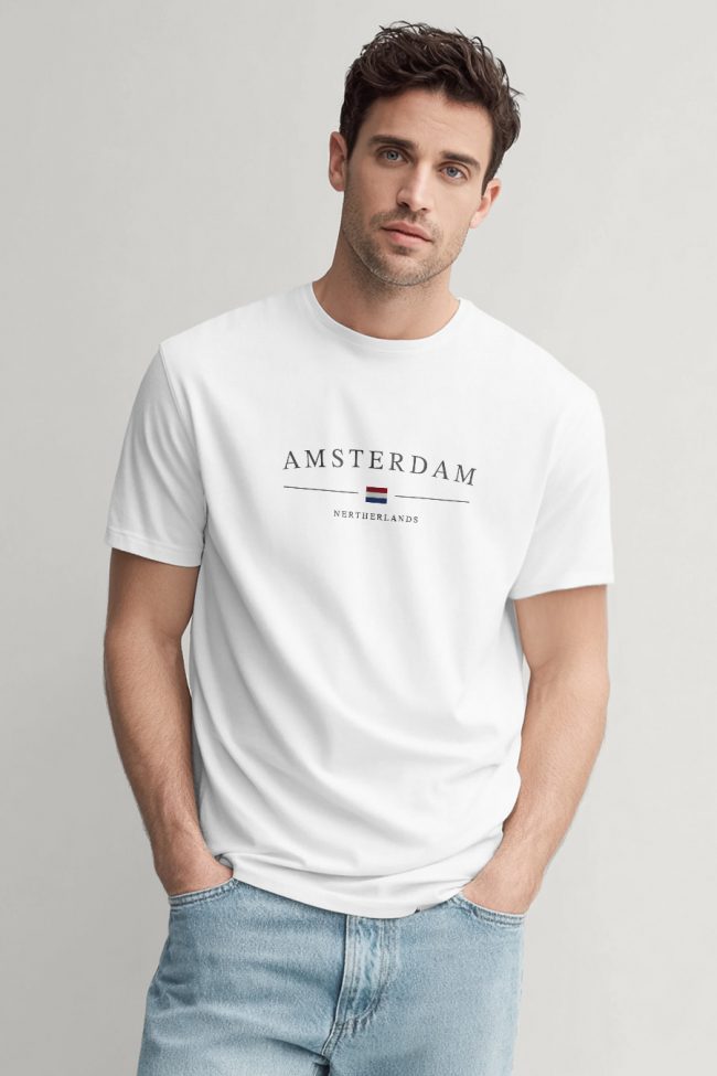 Amsterdam Netherlands, Heavy Cotton T-Shirt σε Λευκό Χρώμα
