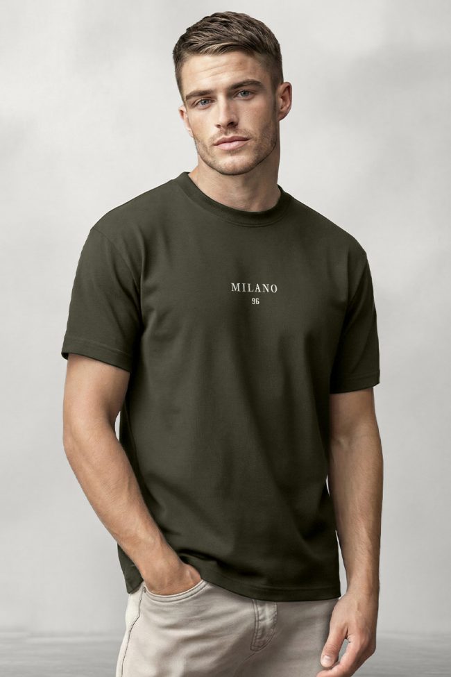Milano White, T-Shirt Μπλούζα με Σχέδιο σε Χακί Χρώμα