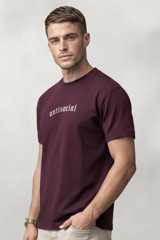 Antisocial Vibe, Heavy Cotton T-Shirt σε Μπορντώ Χρώμα