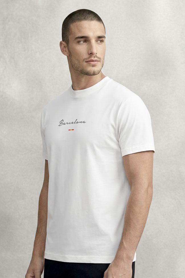 Barcelona, Heavy Cotton T-Shirt σε Λευκό Χρώμα