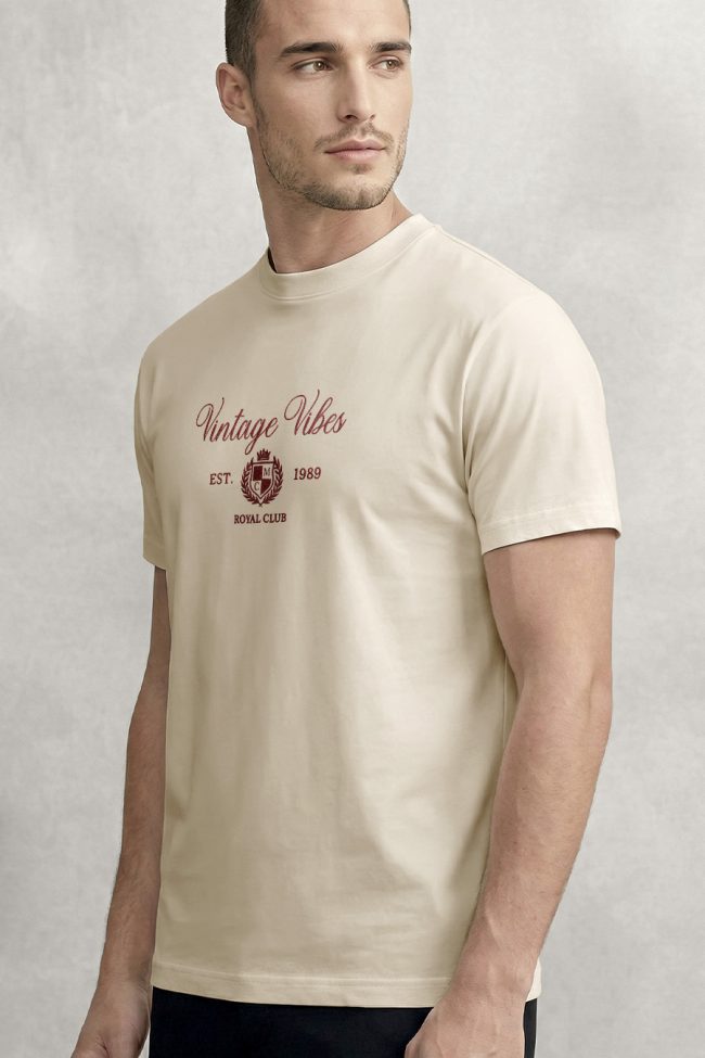 Vintage Vibes Royal Club, Μπλούζα T-Shirt σε Εκρού Χρώμα