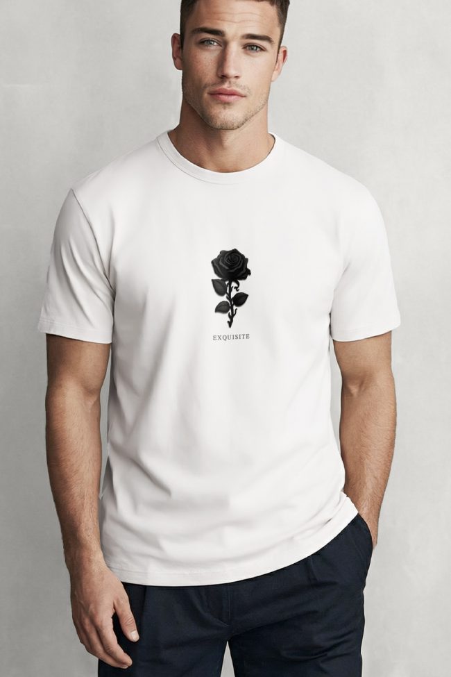 Black Rose, Heavy Cotton T-Shirt σε Λευκό Χρώμα