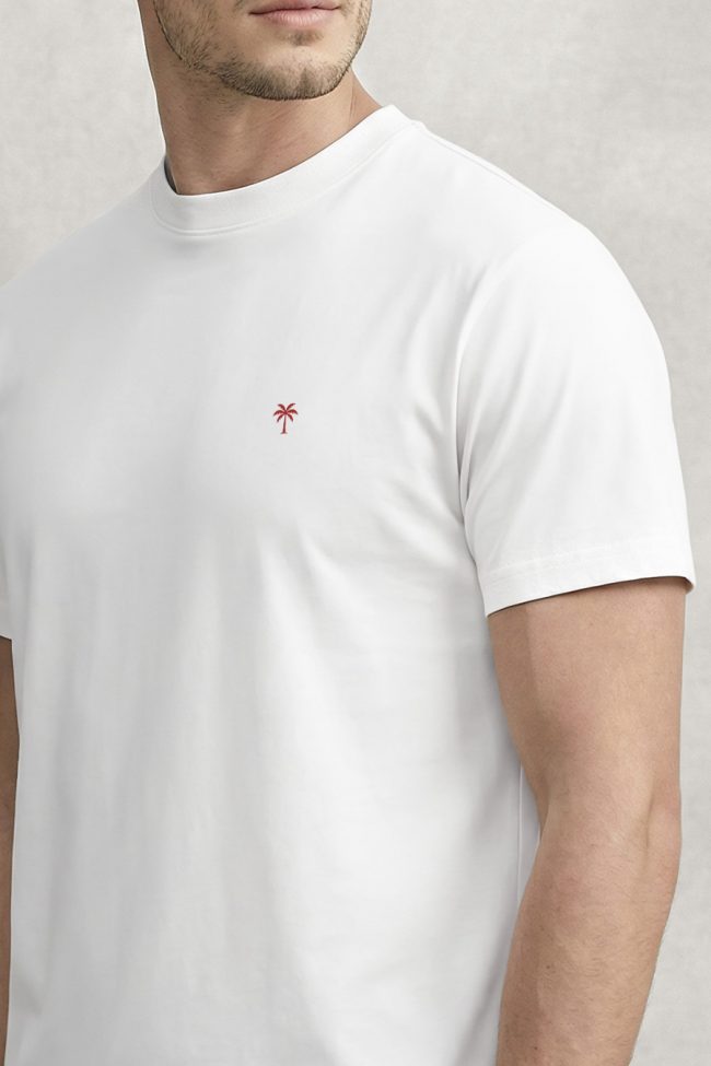 Red Palm Tree, Ανδρική Μπλούζα T-Shirt σε Λευκό Χρώμα