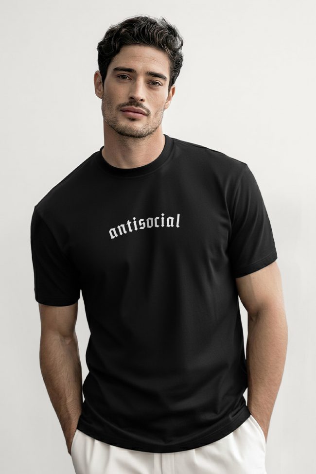Antisocial Vibe, Heavy Cotton T-Shirt σε Μαύρο Χρώμα