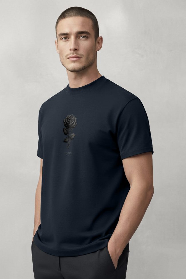 Black Rose, Heavy Cotton T-Shirt σε Μπλε Χρώμα