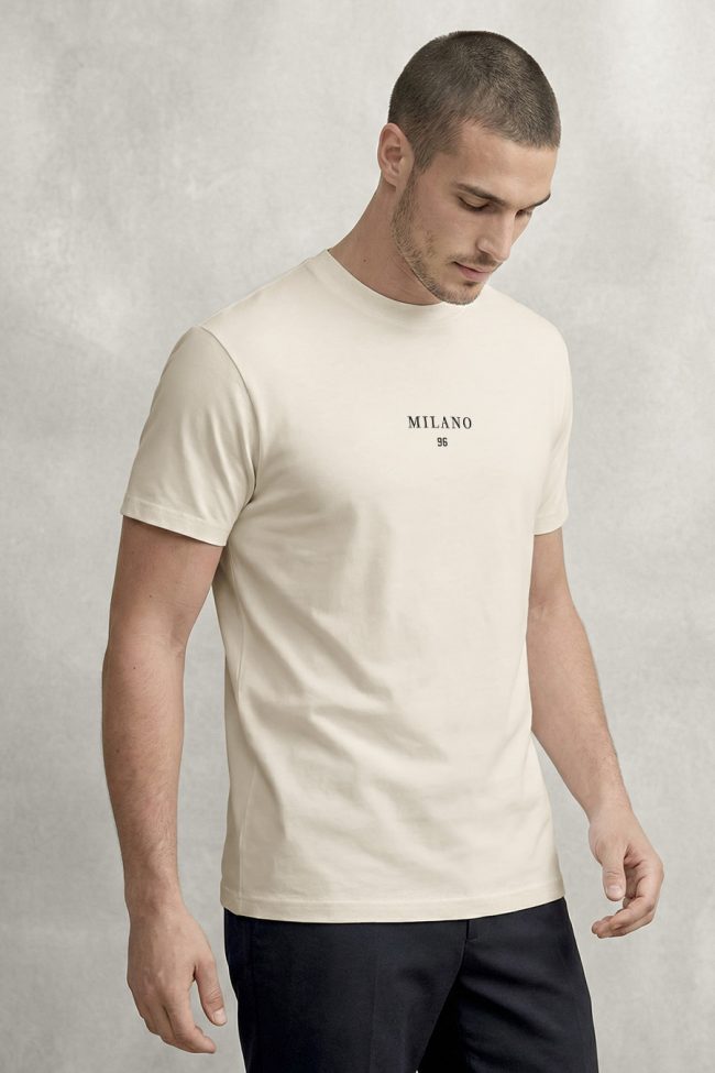 Milano White, T-Shirt Μπλούζα με Σχέδιο σε Εκρού Χρώμα