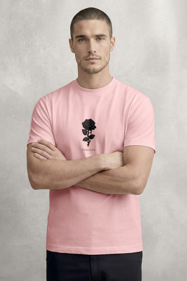 Black Rose, Heavy Cotton T-Shirt σε Ροζ Χρώμα