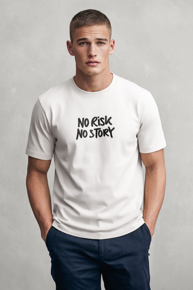 No Risk No Story Bold, Heavy Cotton T-Shirt σε Λευκό Χρώμα