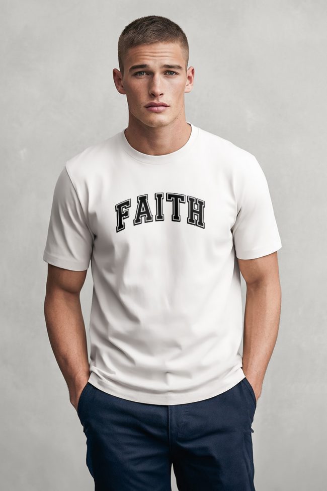 Oldschool Faith, T-Shirt Μπλούζα με Σχέδιο σε Λευκό Χρώμα