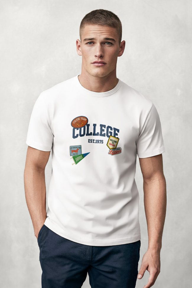 College League, T-Shirt Μπλούζα με Σχέδιο σε Λευκό Χρώμα