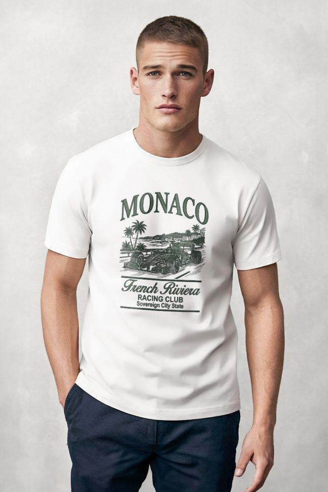 Monaco City Green, Ανδρική Μπλούζα T-Shirt σε Λευκό Χρώμα