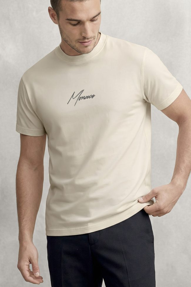Monaco Black, Heavy Cotton T-Shirt σε Εκρού Χρώμα
