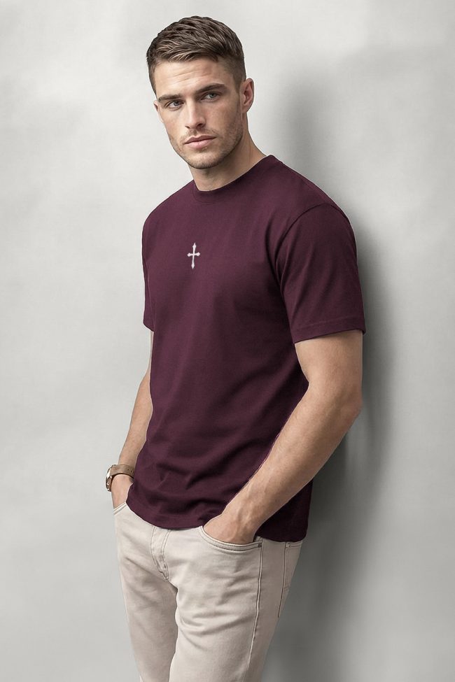 True Faith, Heavy Cotton T-Shirt σε Μπορντώ Χρώμα