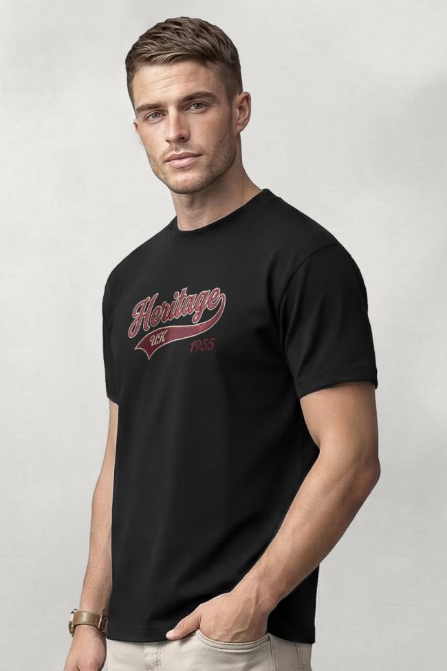Heritage UK, Heavy Cotton T-Shirt σε Μαύρο Χρώμα