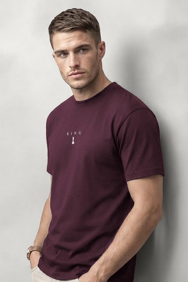 Chess King, Heavy Cotton T-Shirt σε Μπορντώ Χρώμα