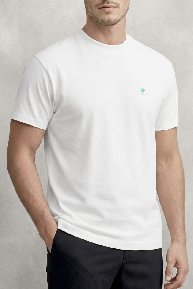 Green Palm Tree, Ανδρική Μπλούζα T-Shirt σε Λευκό Χρώμα