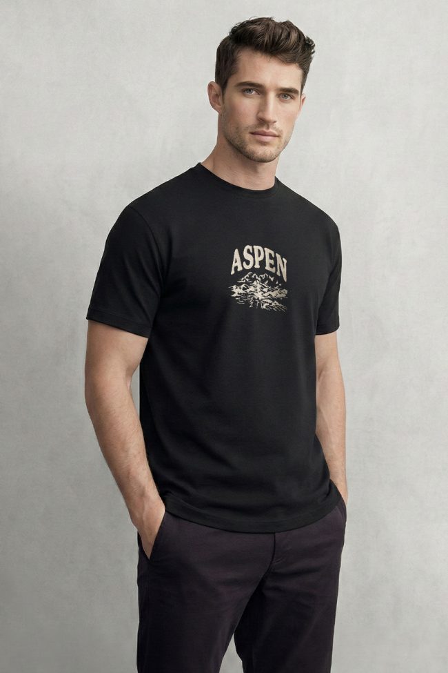 Aspen, T-Shirt Μπλούζα με Σχέδιο σε Μαύρο Χρώμα